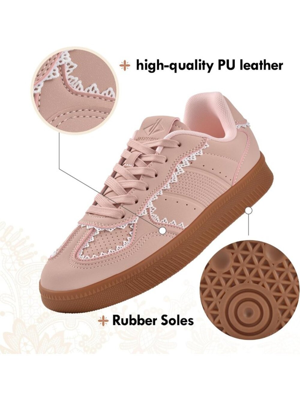 Women's Pink Faux Leather Lace-Up Fashion Casual Tennis Walking Sneaker Shoes - Picture 3 of 3